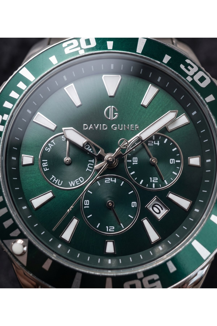 Erkek Kol Saati 43 mm Yeşil Kadran Gümüş Renk Çelik Kordon