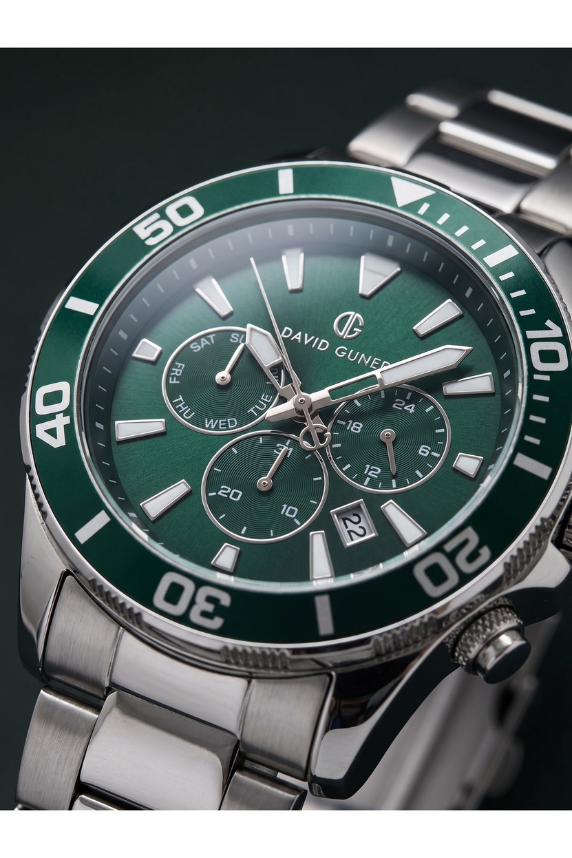 Erkek Kol Saati 43 mm Yeşil Kadran Gümüş Renk Çelik Kordon