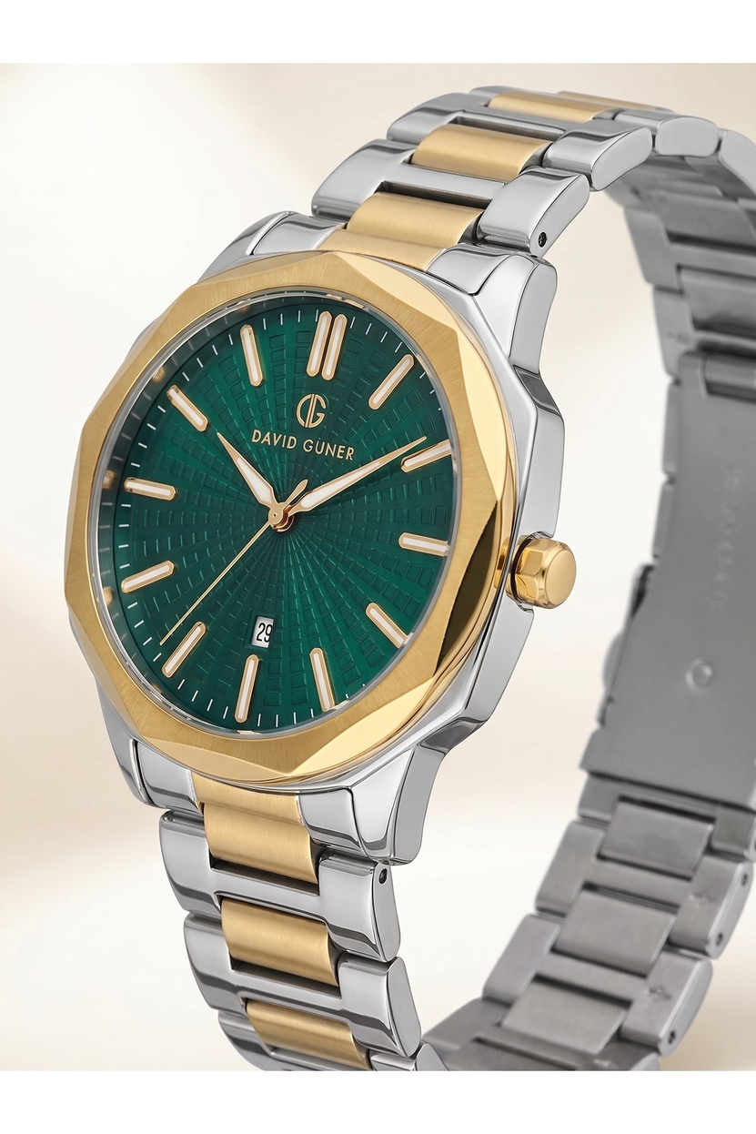 Erkek Kol Saati 44 mm Yeşil Kadran Çift Renk Çelik Kordon