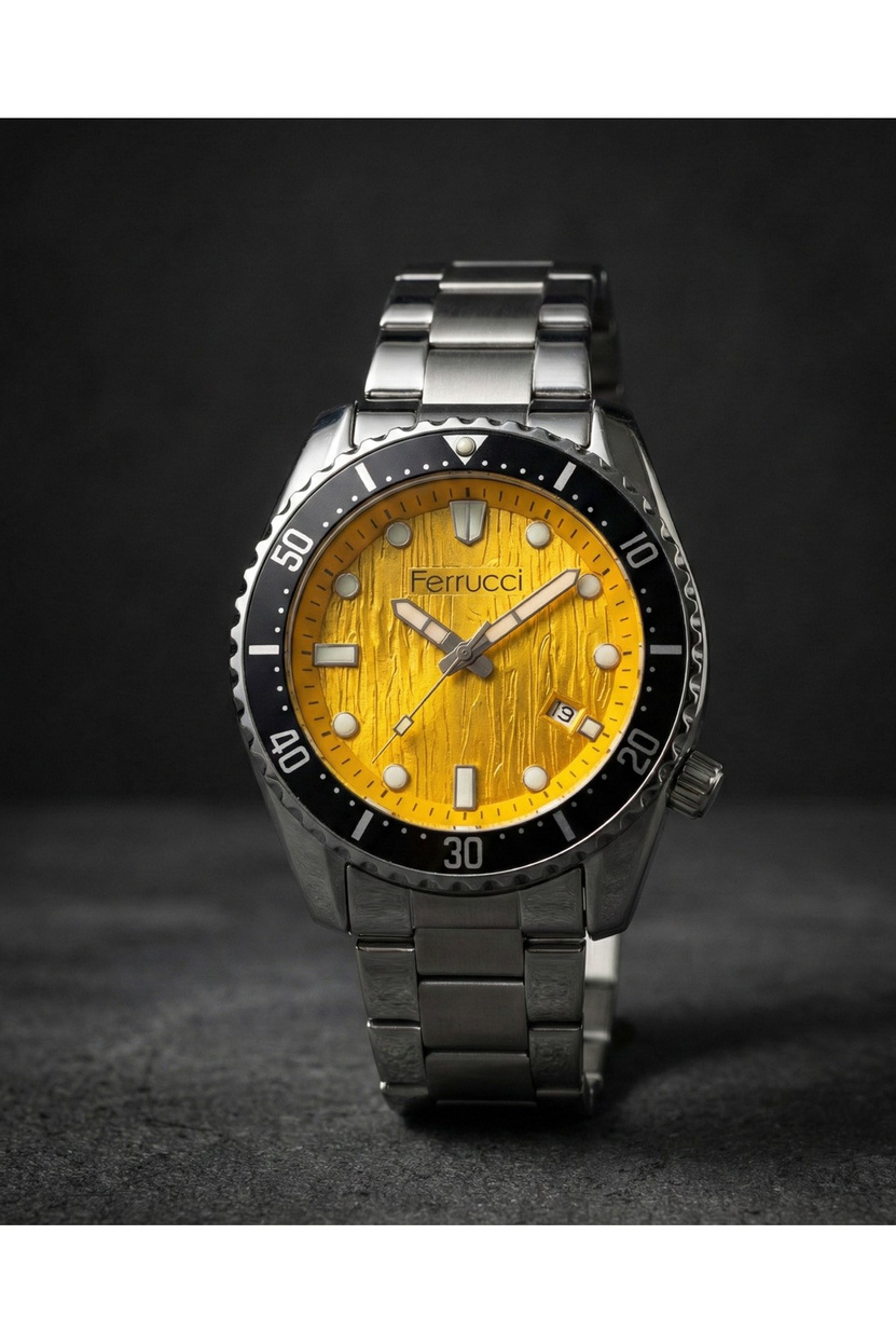 Erkek Kol Saati Sarı Kadran Çelik 44 mm Quartz Mineral Cam