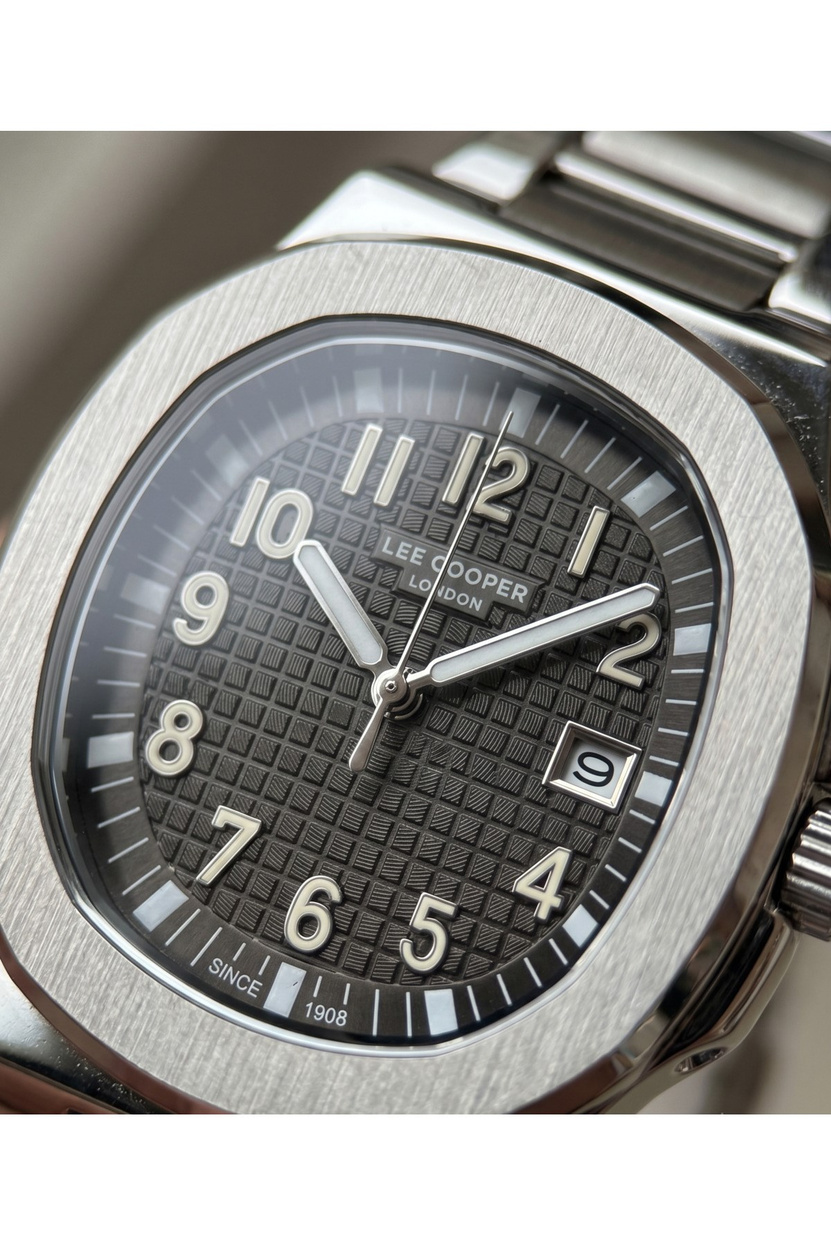 Erkek Saat 43mm Büyük Kasa Çelik Kordon Takvimli Köşeli Antrasit Kadran