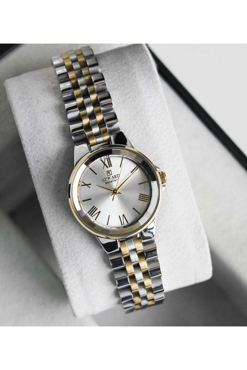 Excellent Kadın Kol Saati 26 mm Çift Renkli Çelik Kordon Silver Kadran