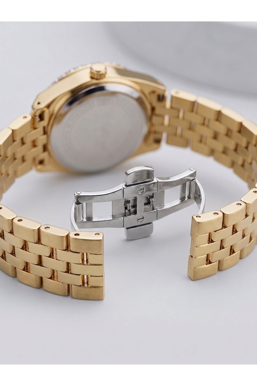 Femme 27 mm Gold Renk Taşlı Bezel Gümüş Kadran Küçük Kasa Kadın Saati