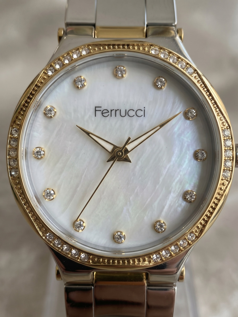 Ferrucci 36 mm Çift Renkli Çelik Taş Detaylı Sedef Kadran Kadın Kol Saati