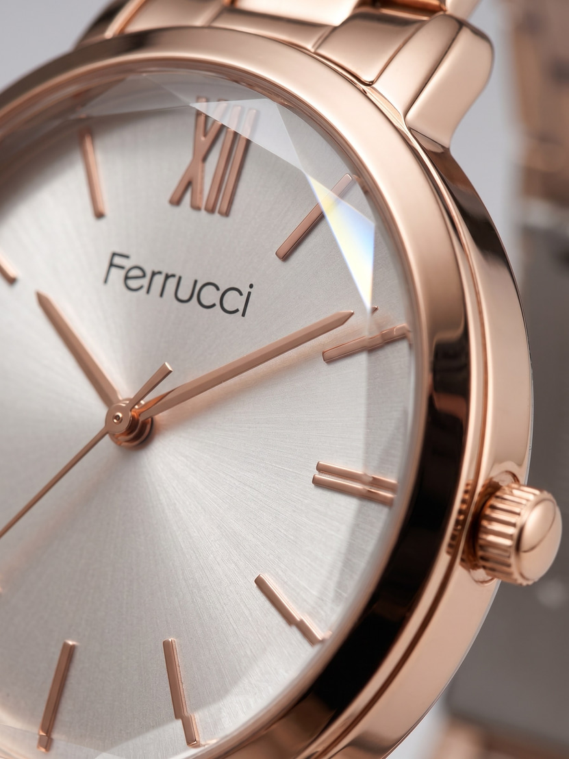 Ferrucci 36 mm Rose Gold Kadın Kol Saati Çelik Kordon Açık Gümüş Kadran