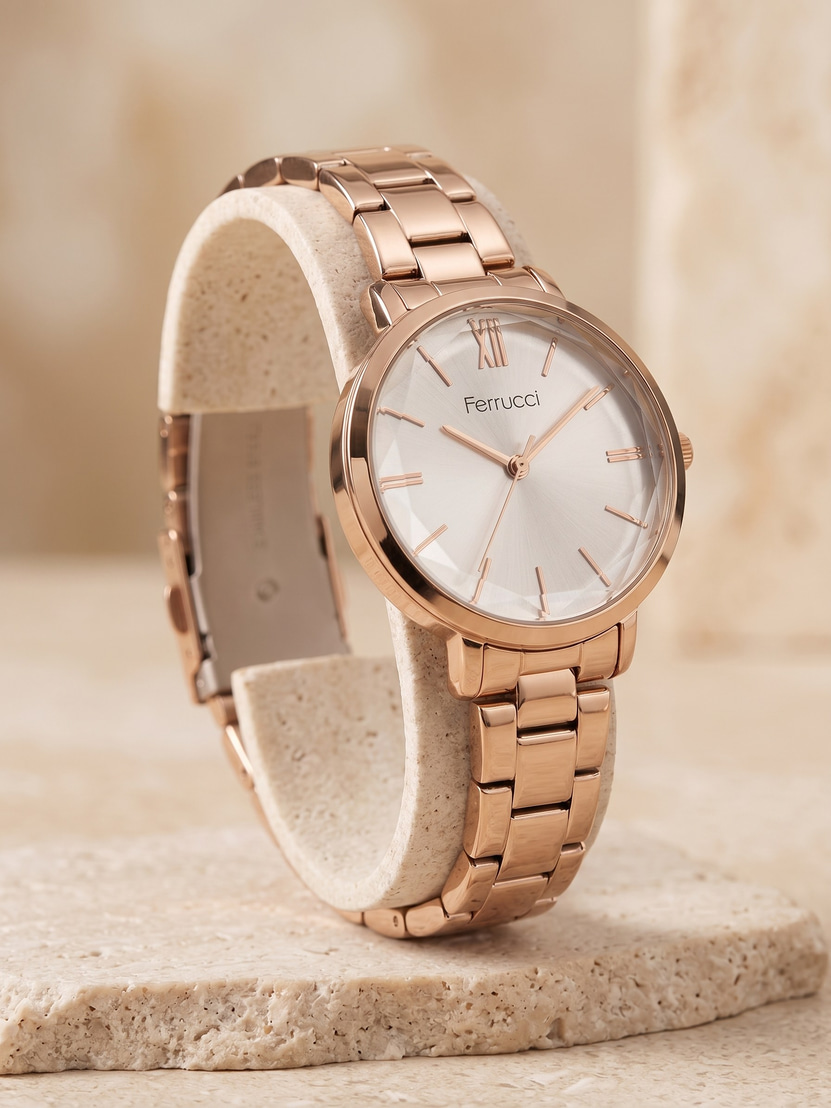 Ferrucci 36 mm Rose Gold Kadın Kol Saati Çelik Kordon Açık Gümüş Kadran