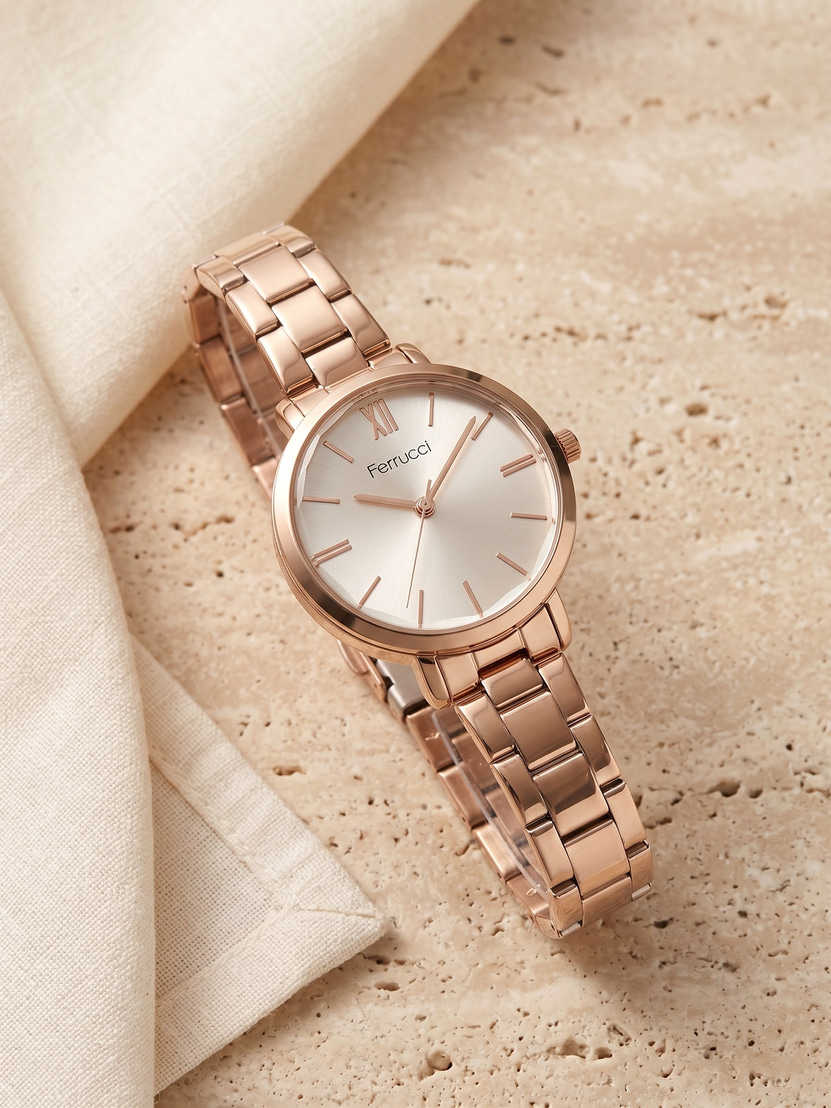Ferrucci 36 mm Rose Gold Kadın Kol Saati Çelik Kordon Açık Gümüş Kadran