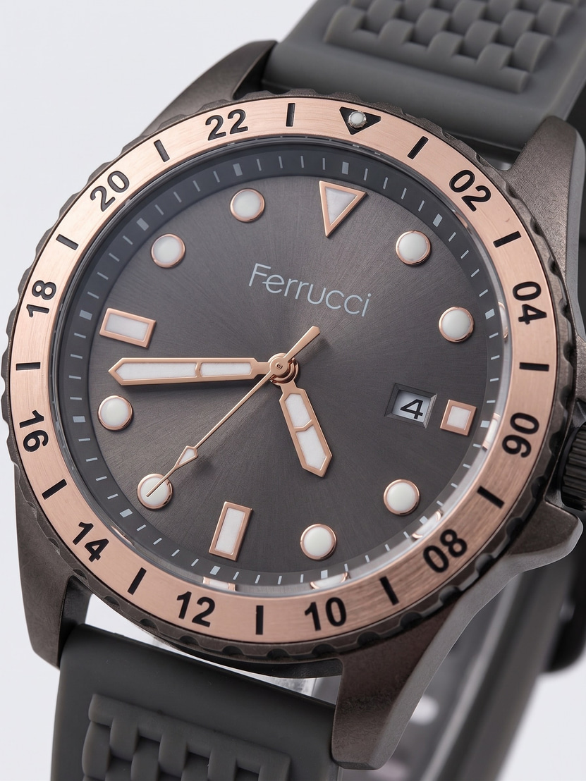 Ferrucci 43 mm Gri Kadran Gri Silikon Kordon Somon Bezel Erkek Kol Saati
