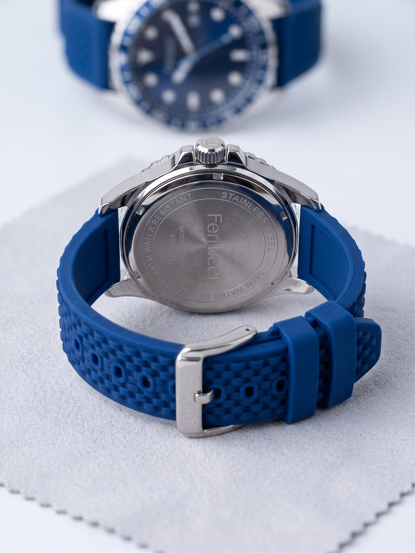 Ferrucci 43 mm Lacivert Kadran Mavi Silikon Kordon Erkek Kol Saati