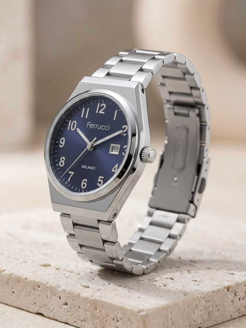 Ferrucci Milano 29 mm Lacivert Kadran Çelik Kordon Tarihli Kadın Kol Saati