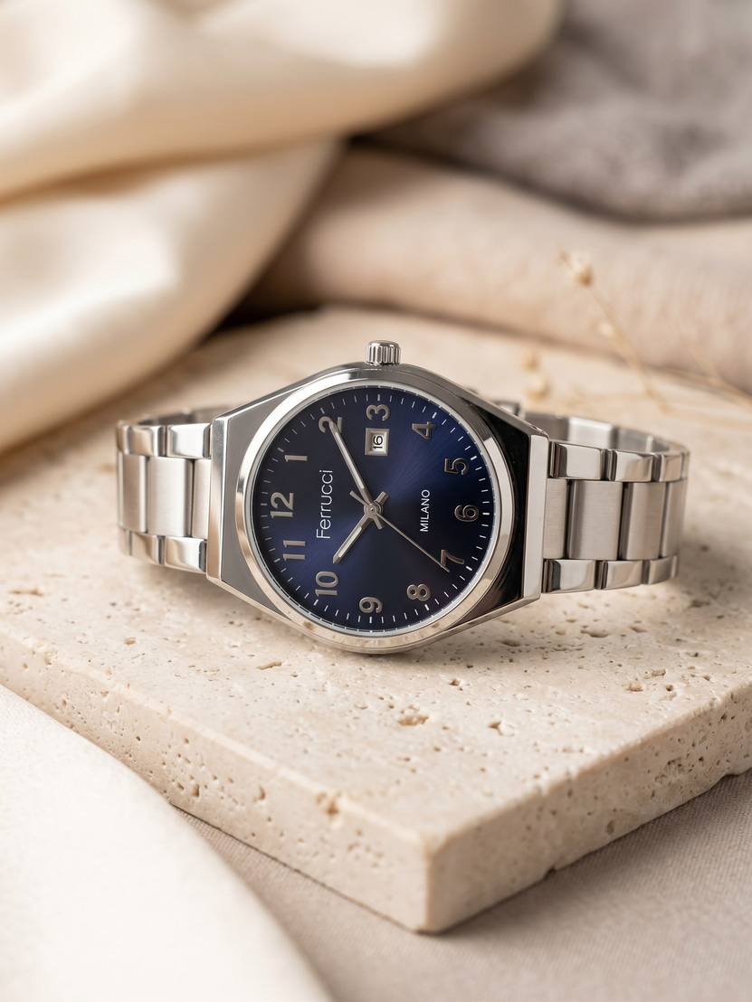 Ferrucci Milano 29 mm Lacivert Kadran Çelik Kordon Tarihli Kadın Kol Saati