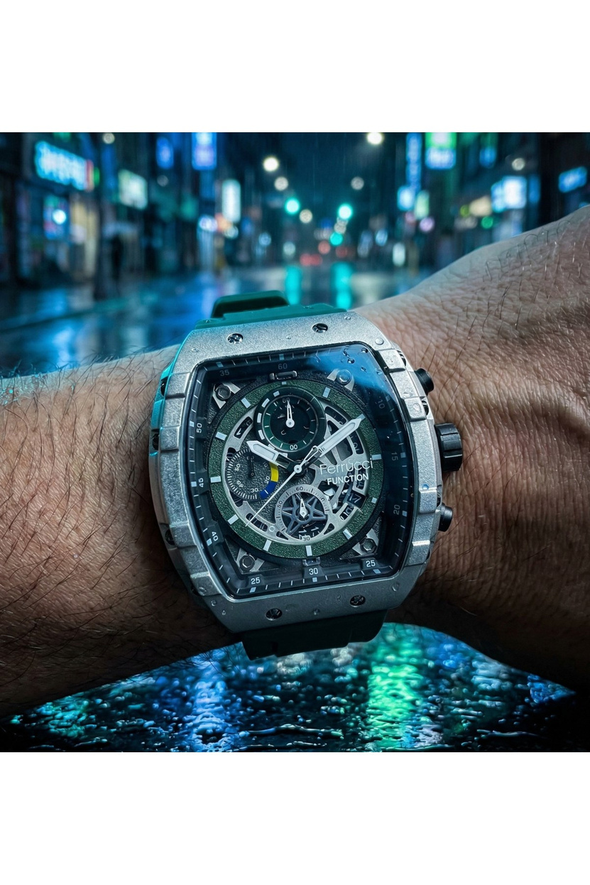 Function 45 mm Erkek Kol Saati Yeşil Silikon Kordon Büyük Kasa Spor Saat