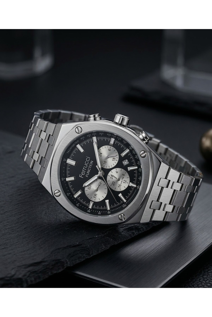 Function Erkek Kol Saati 43 mm Çelik Kordon Takvimli Multifonksiyon Quartz Saat