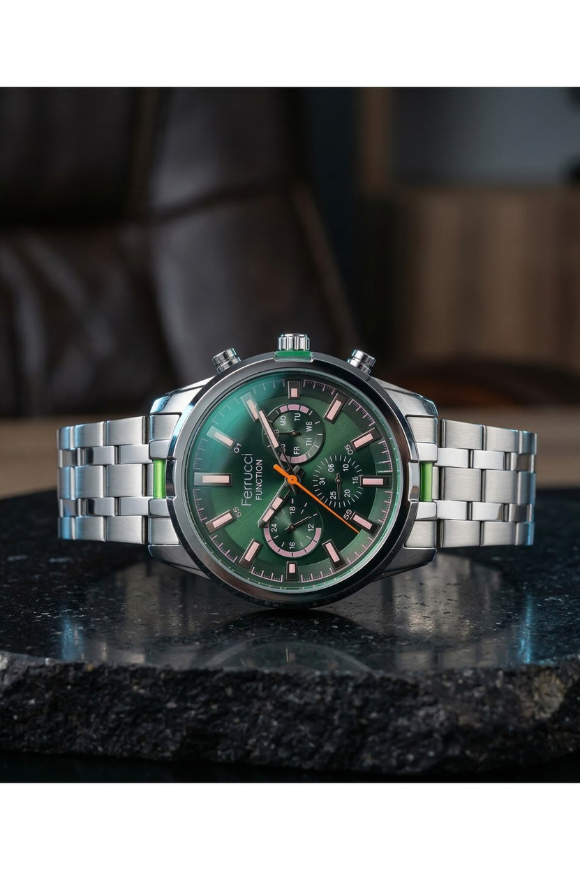 Function Erkek Kol Saati 44 mm Çok Fonksiyonlu Renkli Cam Çelik Kordon Quartz