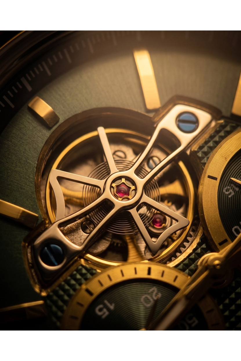 JG Polo Club 39 mm Otomatik Erkek Kol Saati Yeşil Kadran Bombeli Cam Mekanizma Görünümlü Çift Renk Çelik Kordon 5 ATM