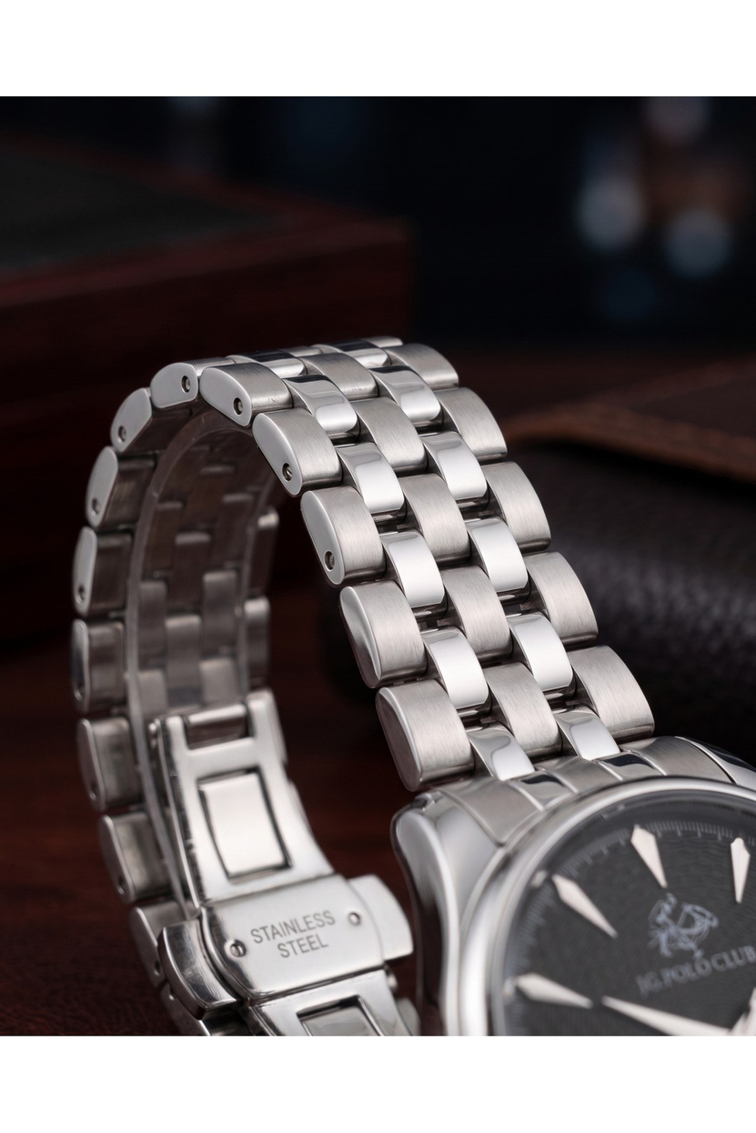 JG Polo Club 42mm Siyah Kadranlı Erkek Kol Saati Çelik Kordon Klasik Damat Saati 5 ATM
