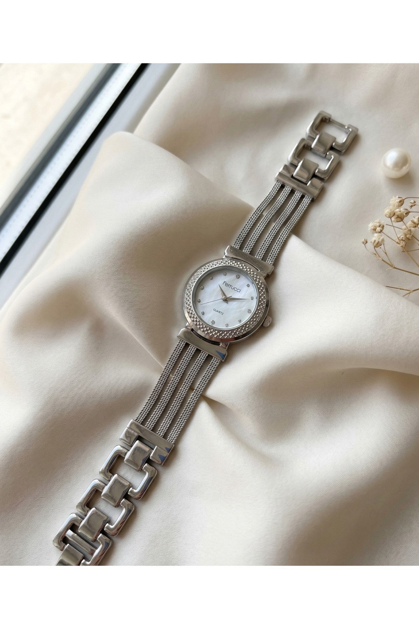 Kadın Kol Saati 24 mm Gümüş Çoklu Çelik Kordon Kadran Taşlı Şık
