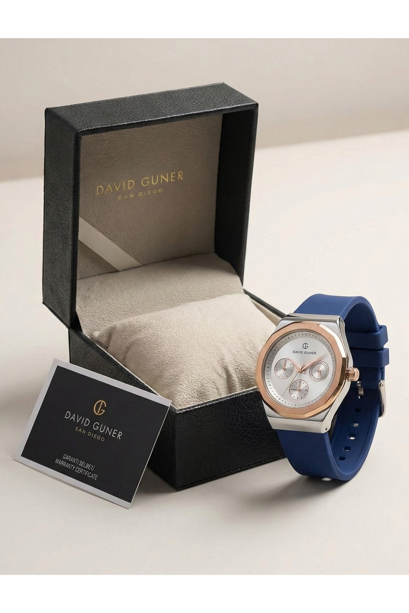 Kadın Kol Saati 34 mm Lacivert Silikon Kordon Rose Gold Çelik Kasa Beyaz Kadran 3 ATM