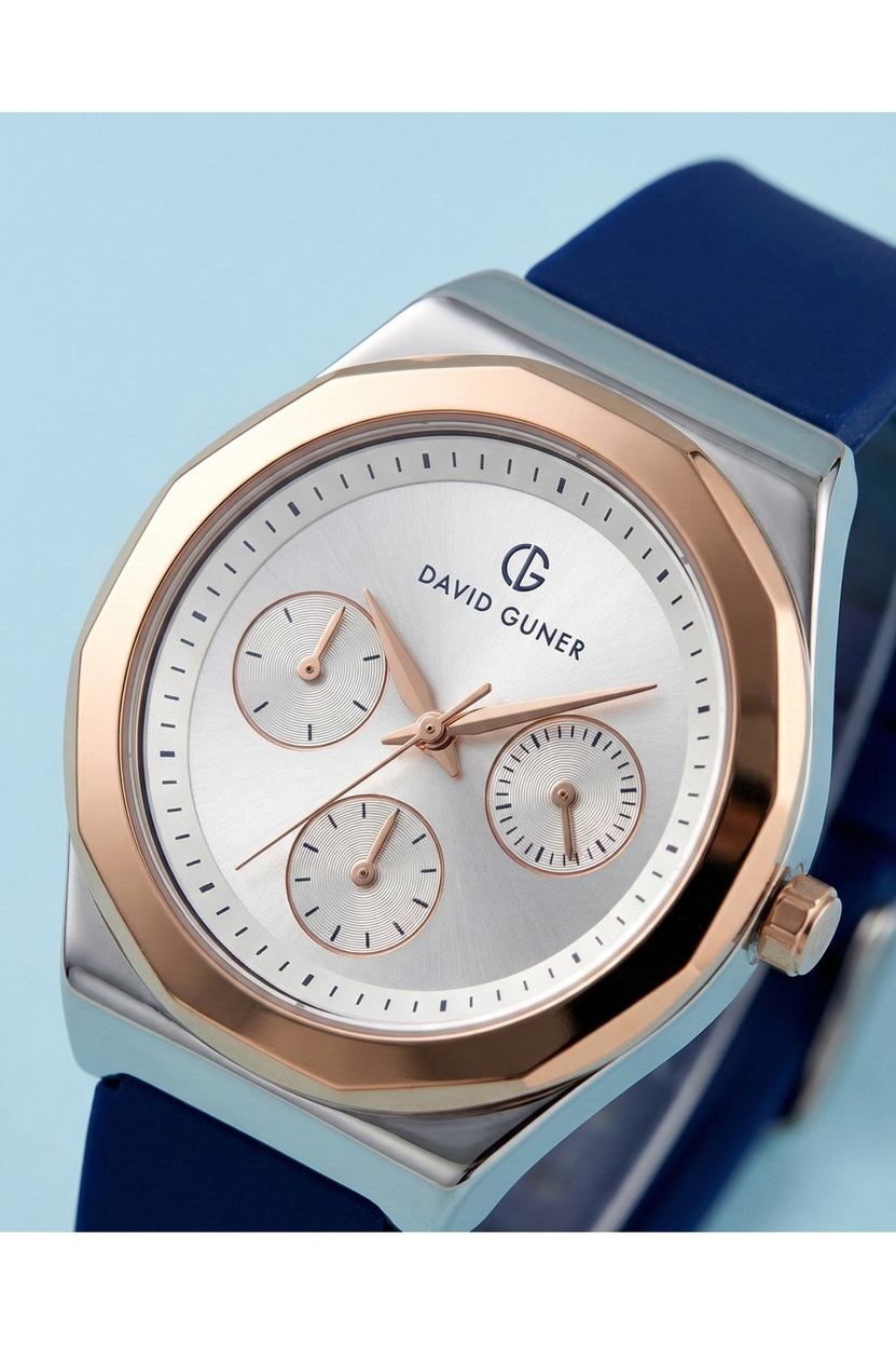 Kadın Kol Saati 34 mm Lacivert Silikon Kordon Rose Gold Çelik Kasa Beyaz Kadran 3 ATM