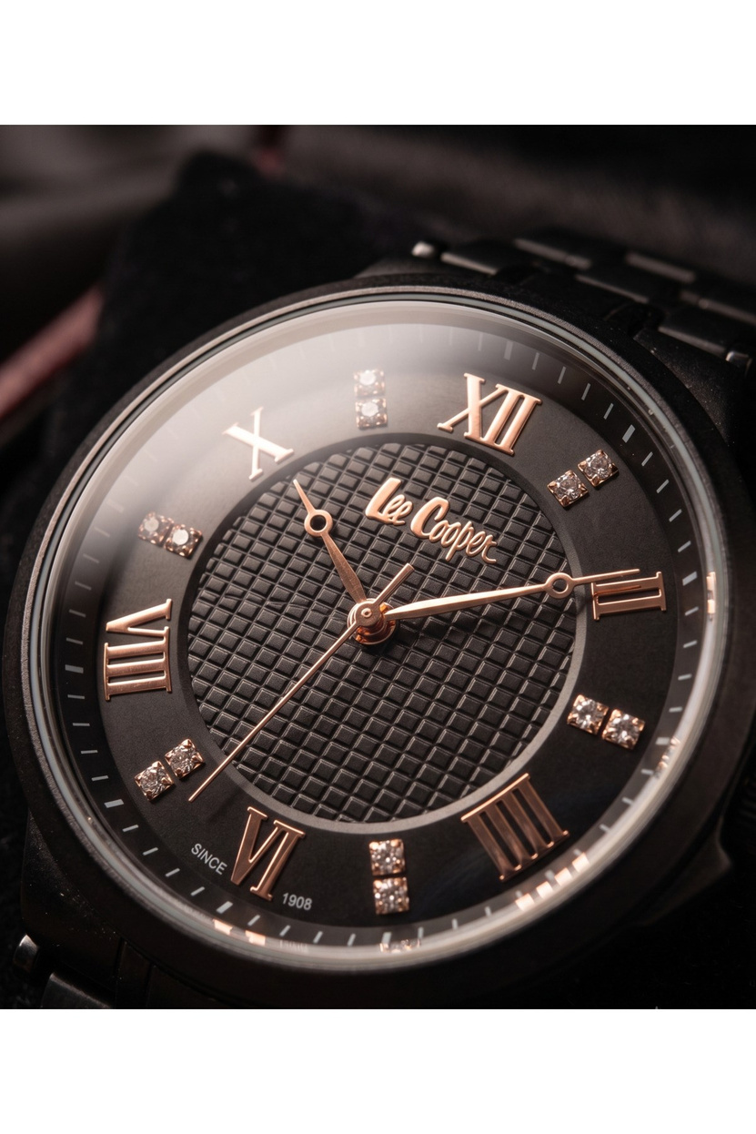 Kadın Kol Saati 34 mm Siyah Mat Çelik Kordon Rose Gold Detaylı Taşlı Kadran