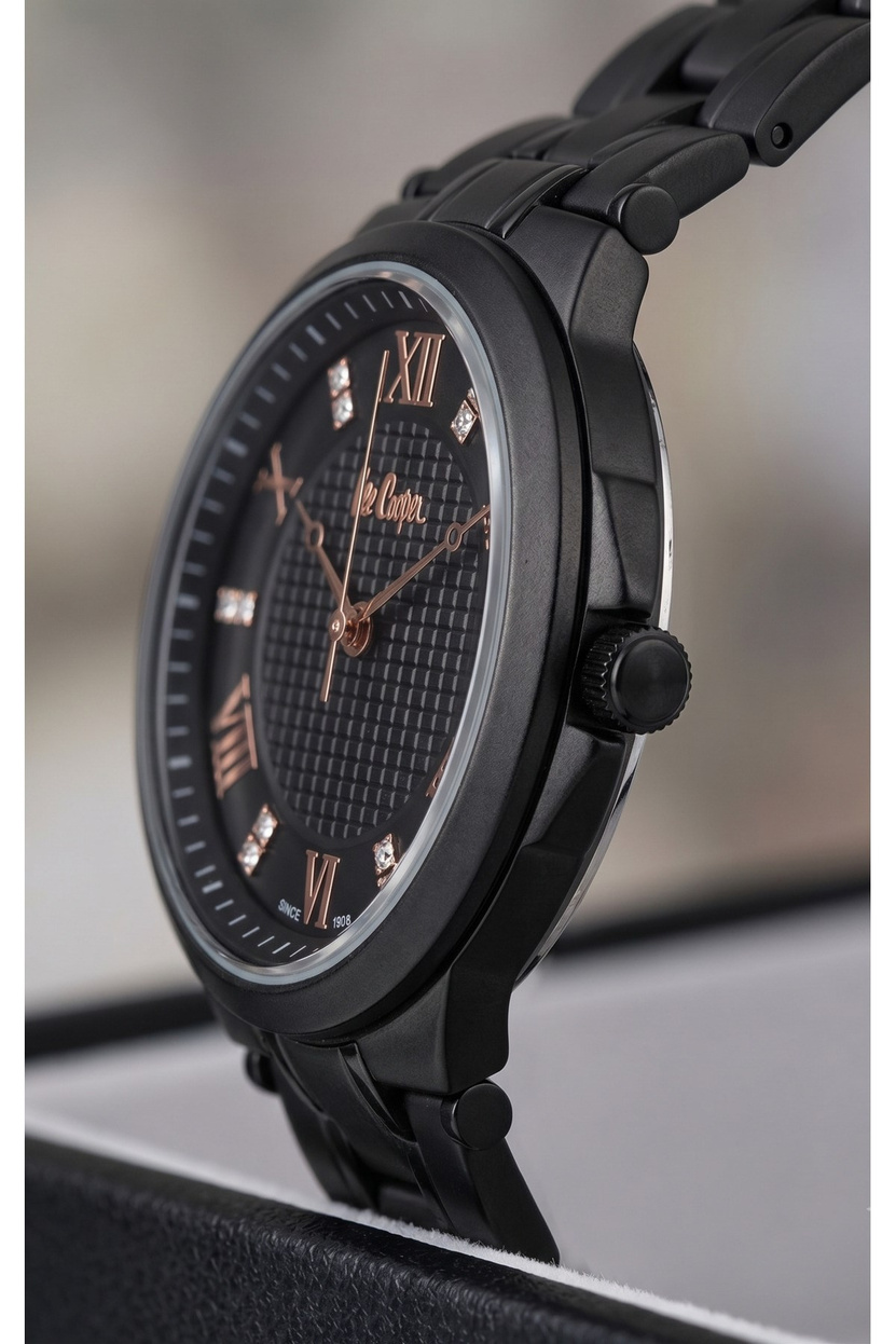Kadın Kol Saati 34 mm Siyah Mat Çelik Kordon Rose Gold Detaylı Taşlı Kadran