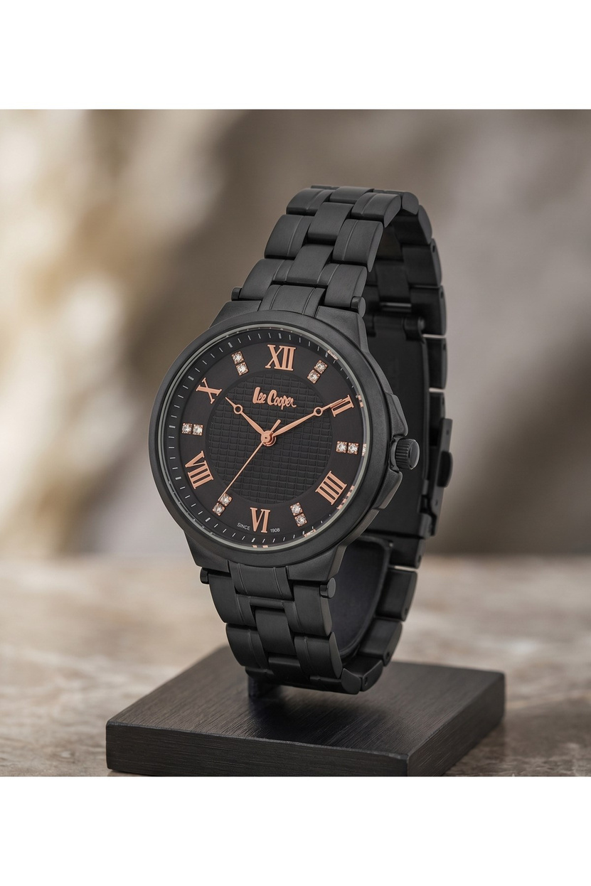 Kadın Kol Saati 34 mm Siyah Mat Çelik Kordon Rose Gold Detaylı Taşlı Kadran