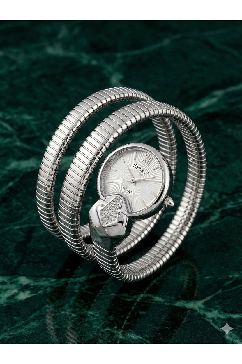Kadın Yılan Model Kol Saati Bileklik Saat Silver Quartz 3 ATM 21-25 mm Kasa Çapı