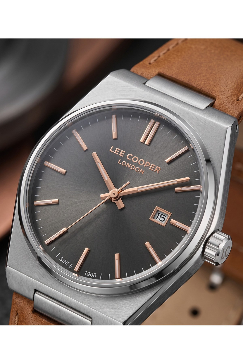 Lee Cooper London 39 mm Erkek Kol Saati 5 ATM Kahverengi Deri Kordon Antrasit Kadran