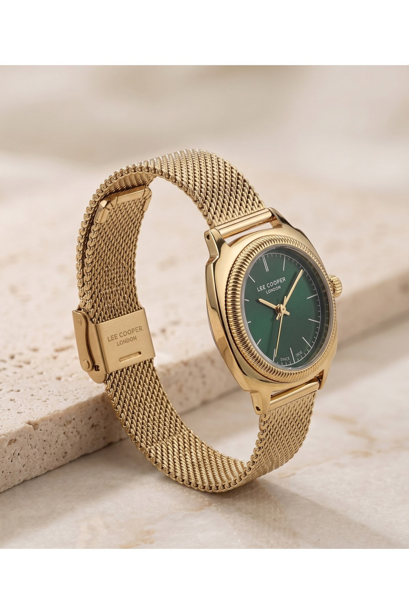 London Kadın Saati 26mm Yeşil Kadran Gold Hasır Çelik Kordon 3 ATM Quartz