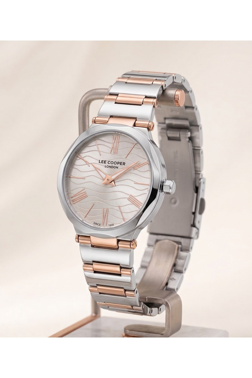 London Kadın Saati 28mm Küçük Kasa Desenli Kadran Rose Gold Detaylı İki Renk
