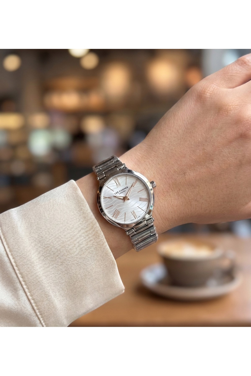 London Kadın Saati 28mm Küçük Kasa Desenli Kadran Rose Gold Detay Gümüş Çelik