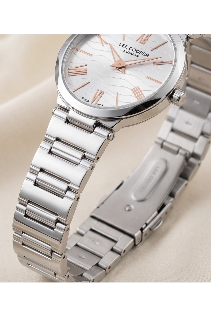 London Kadın Saati 28mm Küçük Kasa Desenli Kadran Rose Gold Detay Gümüş Çelik