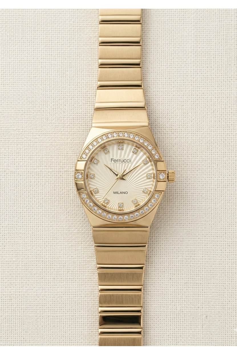 Milano 27 mm Kadın Kol Saati Gold Renkli Taşlı Çelik Kordon Zarif Şık Saat 3 ATM