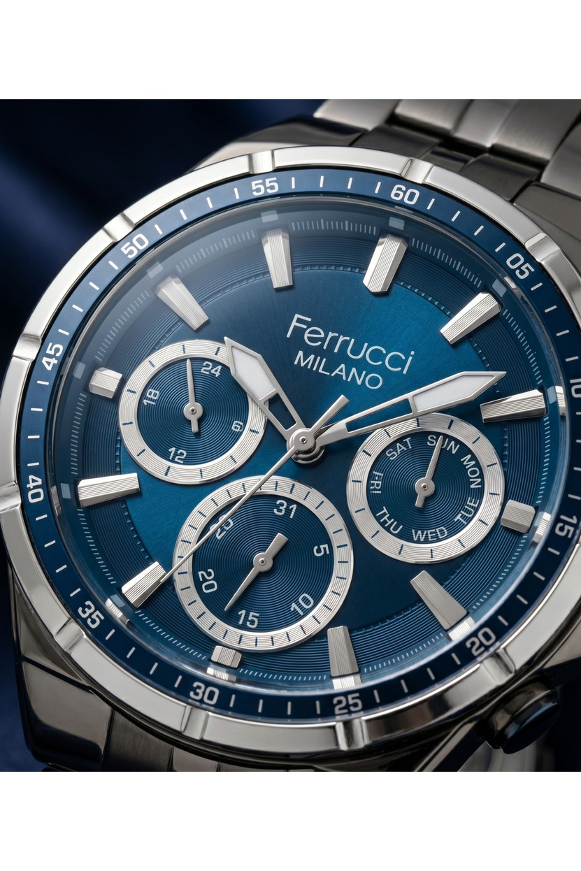Milano 42mm Antrasit & Mavi Çok Fonksiyonlu Erkek Kol Saati 3 ATM Çelik Kordon