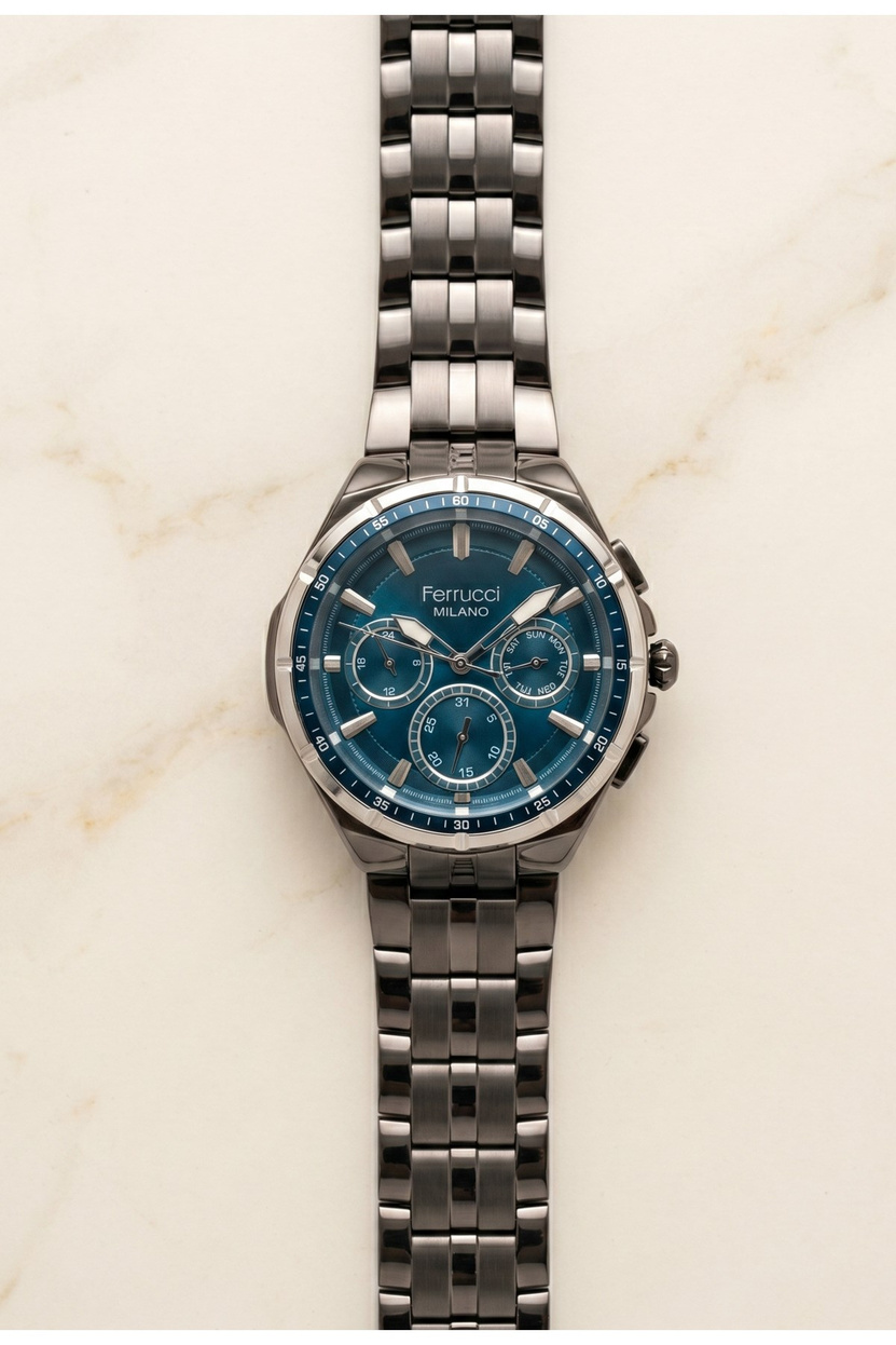 Milano 42mm Antrasit & Mavi Çok Fonksiyonlu Erkek Kol Saati 3 ATM Çelik Kordon