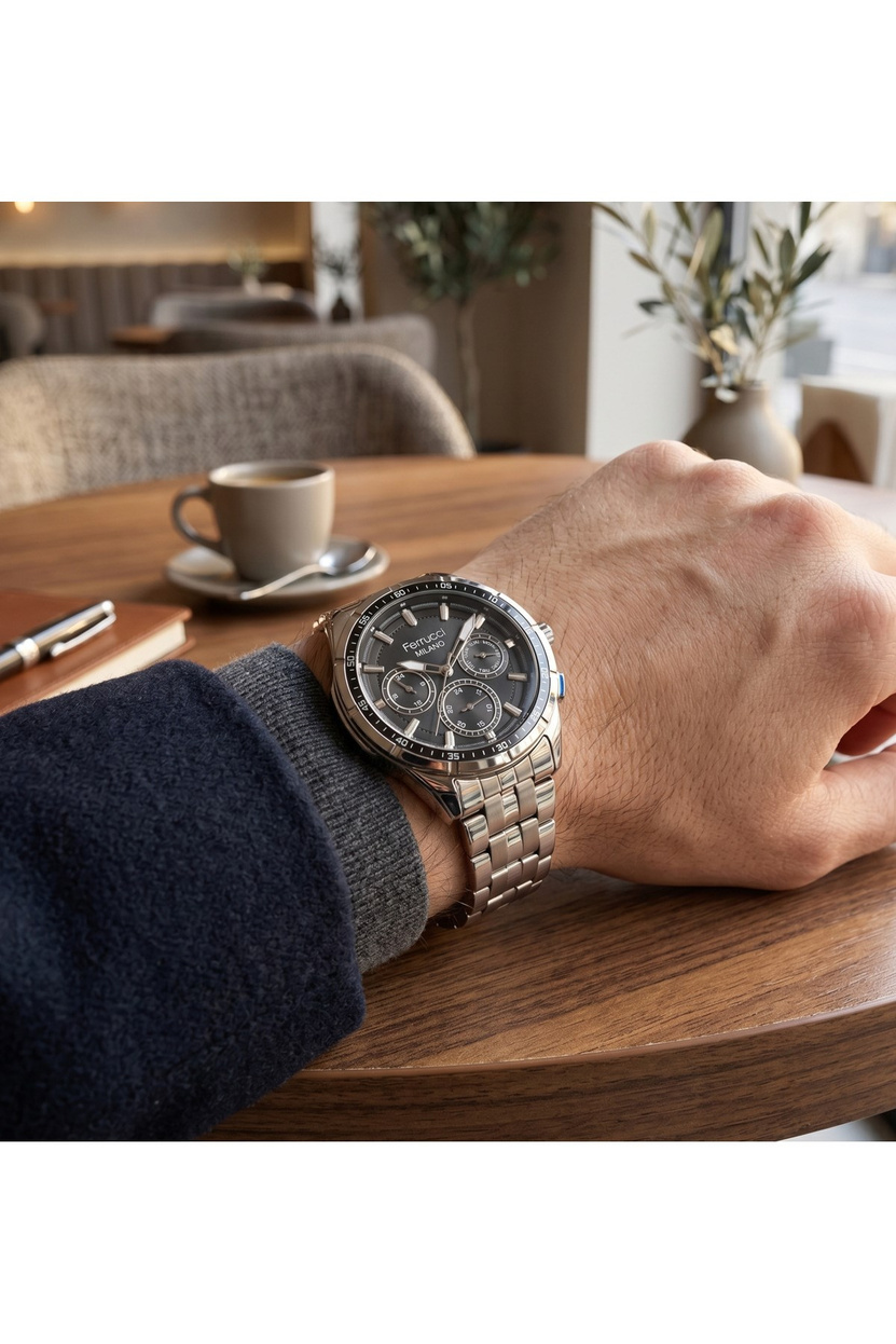 Milano 42mm Siyah Kadranlı Çok Fonksiyonlu Erkek Kol Saati 3 ATM Çelik Kordon