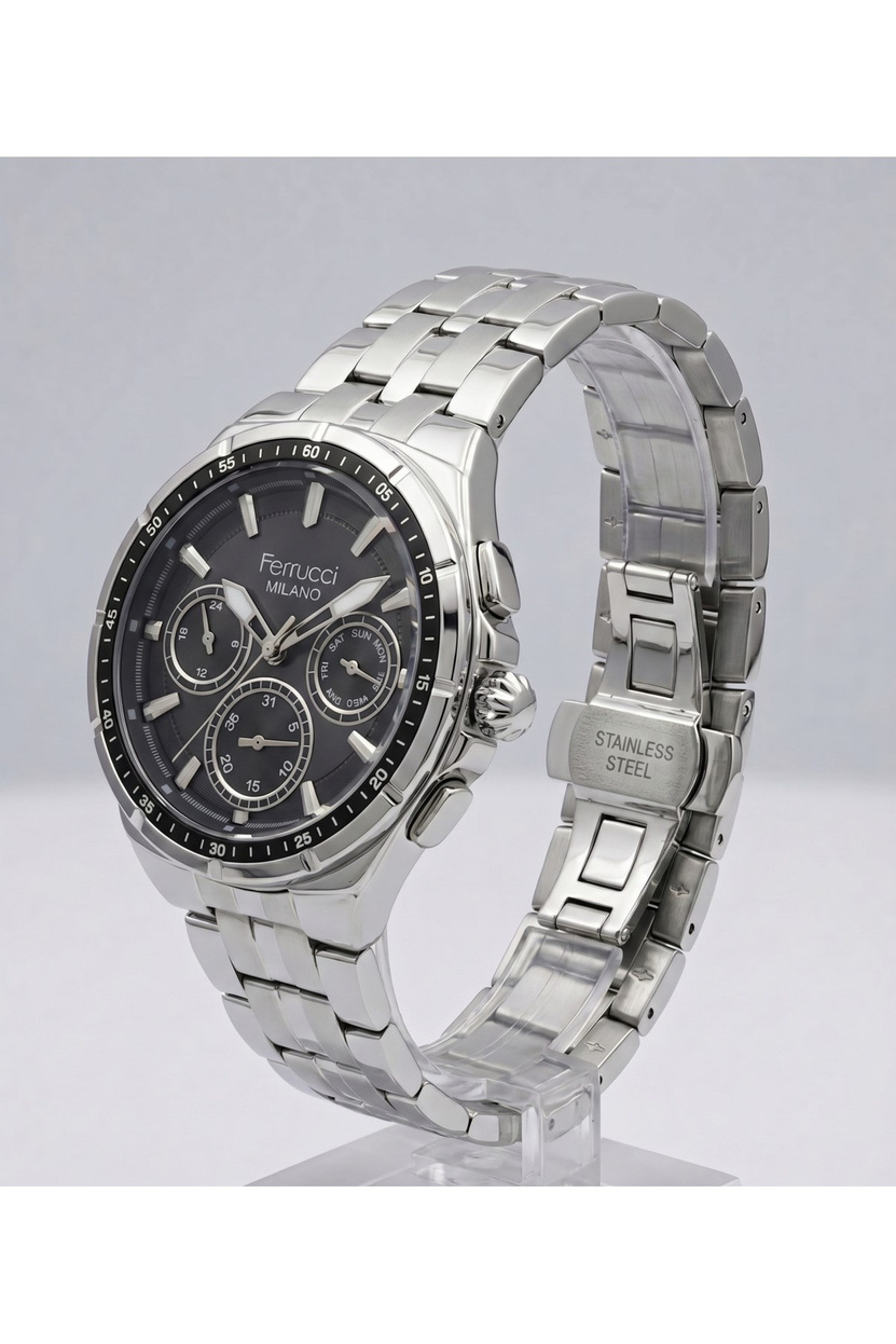 Milano 42mm Siyah Kadranlı Çok Fonksiyonlu Erkek Kol Saati 3 ATM Çelik Kordon