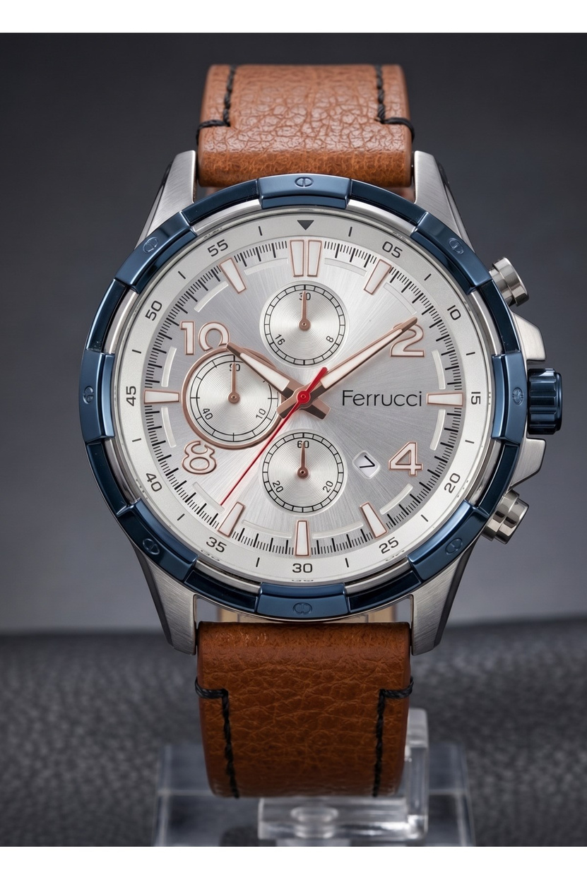 Milano 44mm Kahverengi Deri Kordon Erkek Kol Saati 3 ATM Takvimli Sportif Model