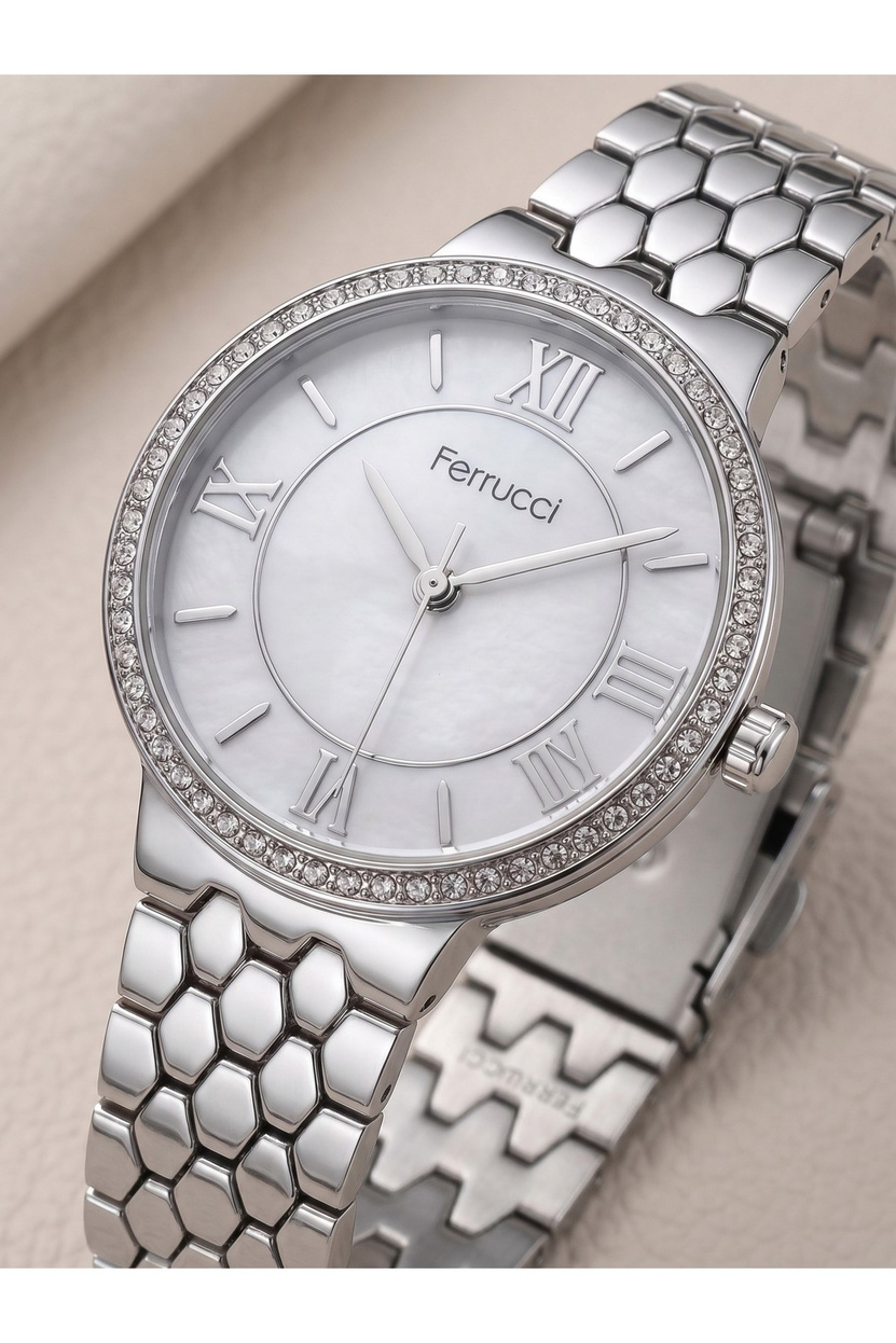 Milano Kadın Saati 36 mm Gümüş Renk Taşlı Bezel Silver Kadran Metal Kordon