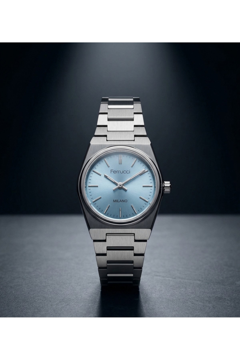 Ferrucci Milano 26 mm Kadın Kol Saati Gümüş Çelik Kordon Buz Mavi Kadran