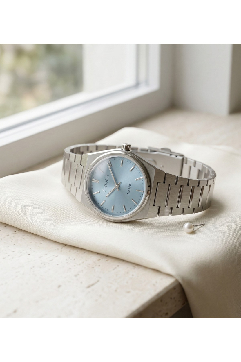 Ferrucci Milano 26 mm Kadın Kol Saati Gümüş Çelik Kordon Buz Mavi Kadran
