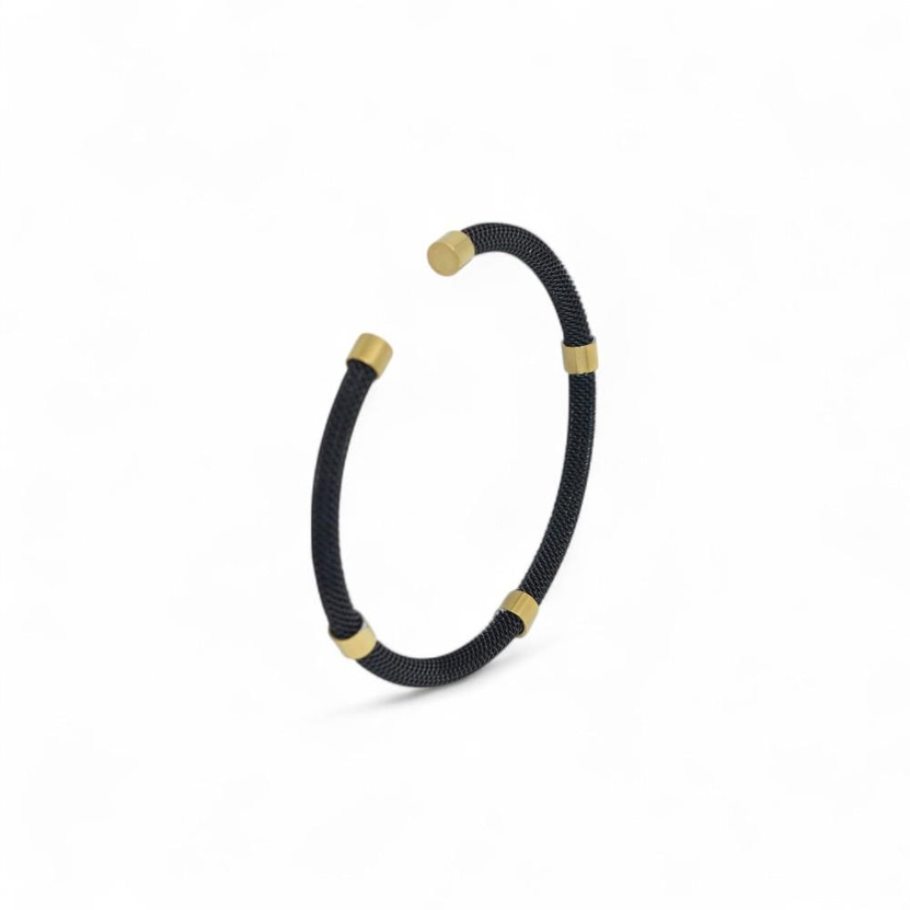 Nero Gold – 316L Çelik Siyah & Gold Detaylı Mesh Erkek Bileklik