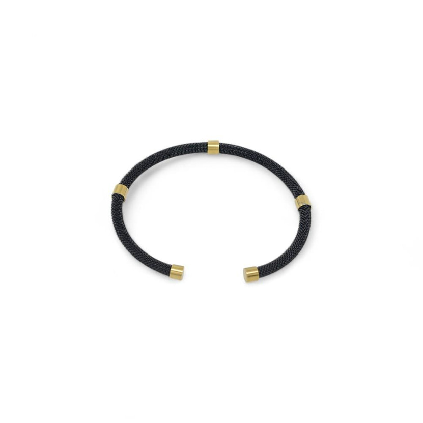 Nero Gold – 316L Çelik Siyah & Gold Detaylı Mesh Erkek Bileklik