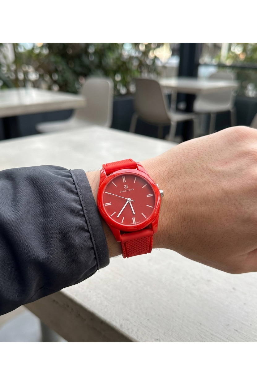 San Diego 39mm Unisex Kırmızı Silikon Kordon Spor Saat – Neon Kırmızı Casual Tasarım Günlük Kol Saati