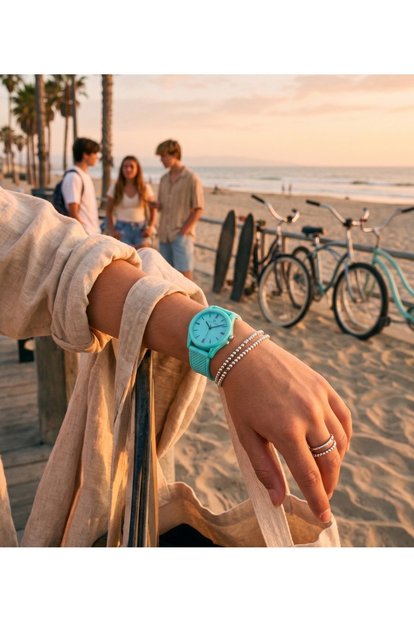 San Diego 39mm Unisex Turkuaz Silikon Kordon Saat – Teenage Stil Spor Casual Aqua Mavi Kol Saati