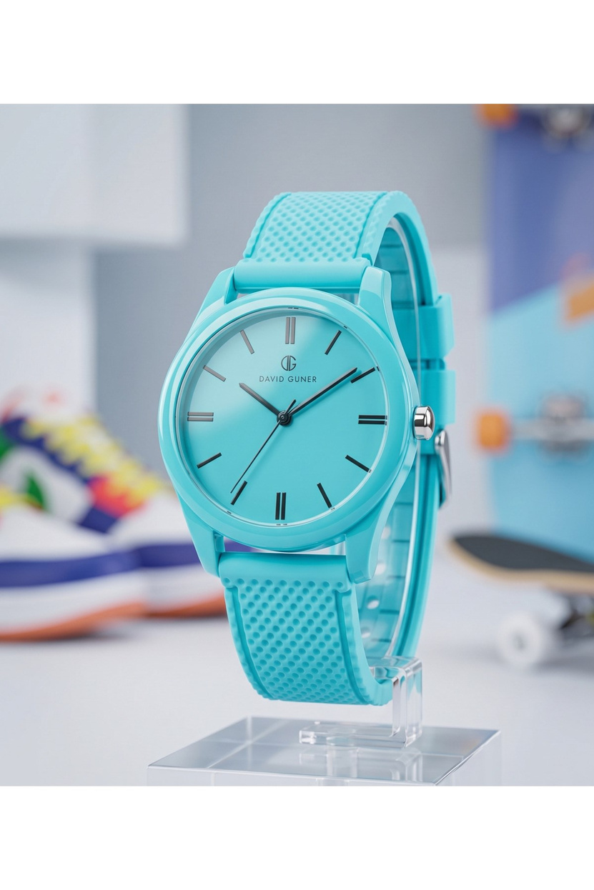 San Diego 39mm Unisex Turkuaz Silikon Kordon Saat – Teenage Stil Spor Casual Aqua Mavi Kol Saati