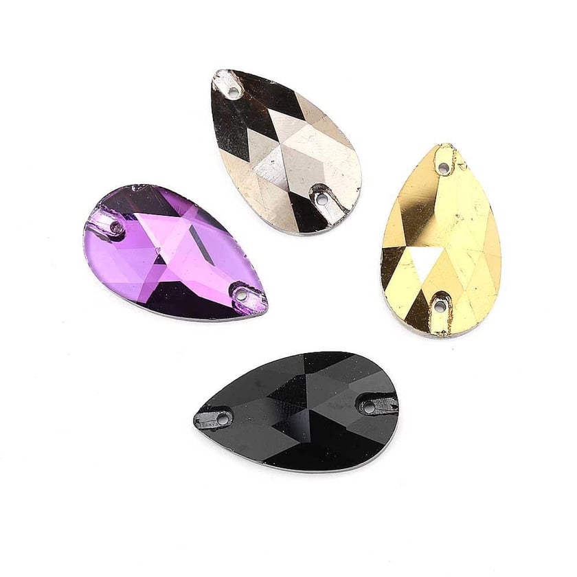 2 Delikli Damla Şeklinde Dikme Kristal Taş 28X16 mm
