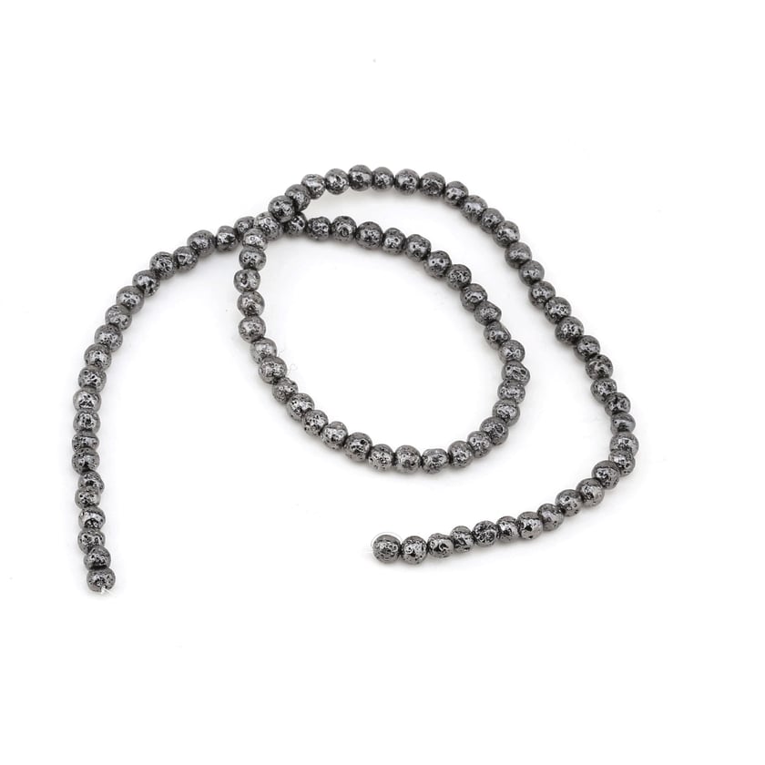 4 mm Hematit Kaplamalı Lav Taşı Boncuk