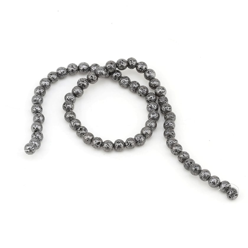 6 mm Hematit Kaplamalı Lav Taşı Boncuk