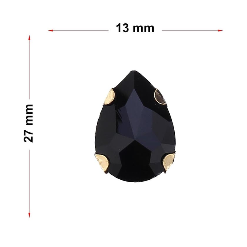 Damla Şeklinde Altın Renk Kasalı Kristal Dikme Beyoğlu Taşı 13 x 18 mm